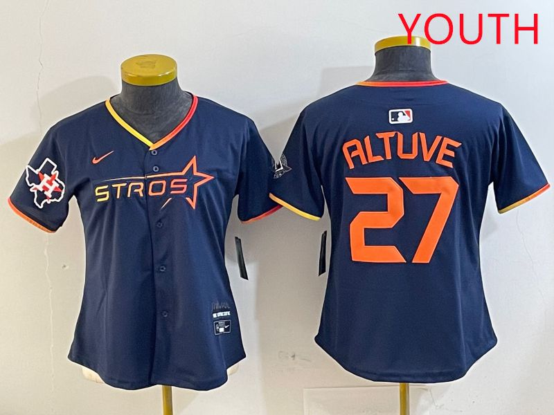 Youth Houston Astros 27 Altuve Drak Blue Three generations Joint Name 2025 Nike MLB Jersey style 4109